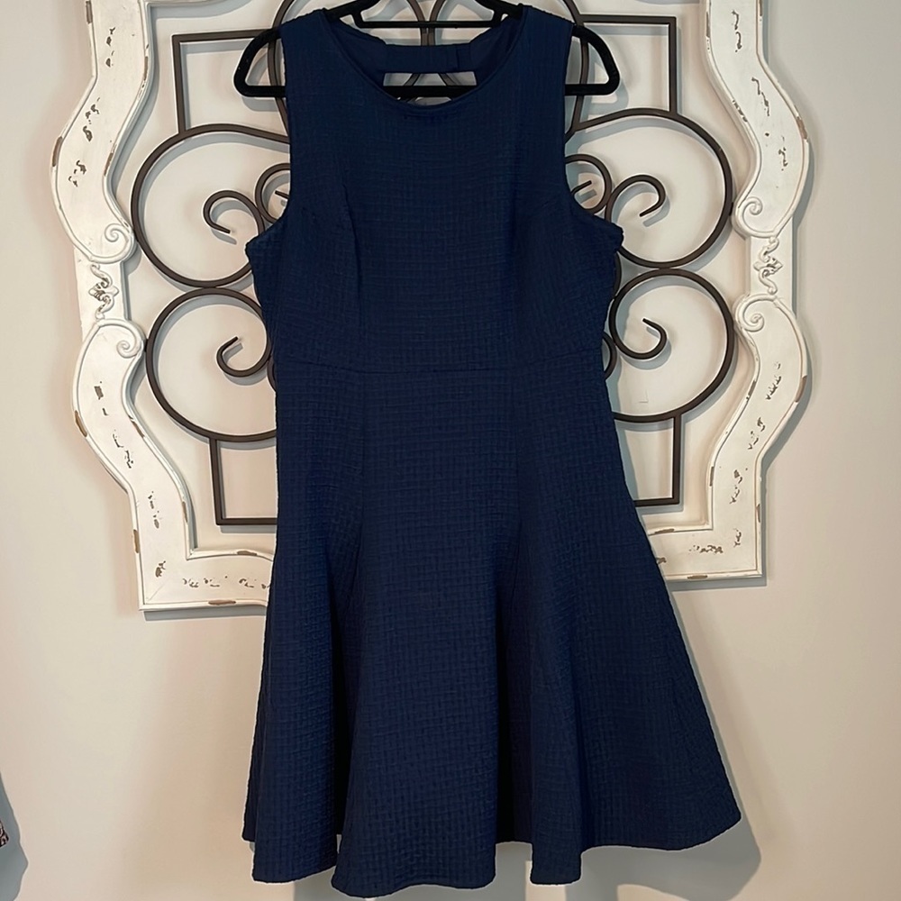 JULIA JORDAN TEXTURED OPEN BACK FIT & FLARE MIDI DRESS NAVY BLUE SIZE 12